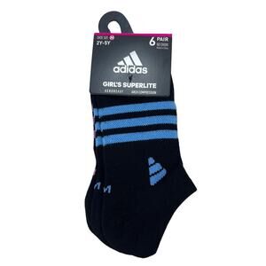 adidas Girl's Superlite No Show Socks - 6 Pairs Size Medium: 2Y-5Y Black White